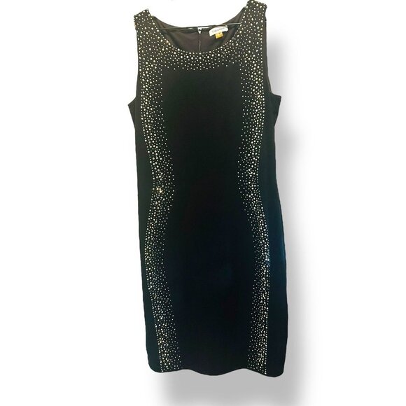 Calvin Klein Black Studded Cocktail Sheath Dress Sleeveless Stretch Size 14 - Picture 1 of 13
